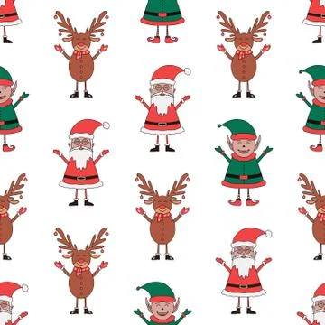 Christmas seamless pattern made from Santa Claus, Elf and Deer characters on Stock Illustration