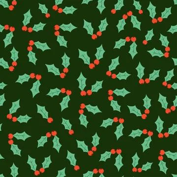 Christmas seamless pattern with mistletoe berries. Green merry xmas background Stock Illustration