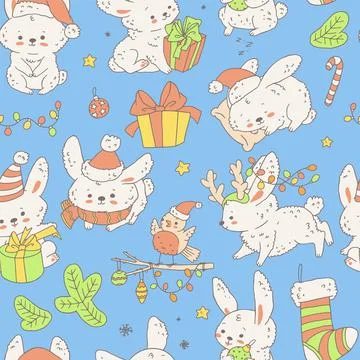 Christmas seamless pattern or repeatable background, doodle vector illustration. Stock Illustration