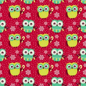 Christmas seamless pattern with owls. Vector background. Illustrazione stock