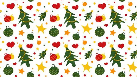 Christmas seamless pattern. Pattern with Christmas trees, balls and garlands. Stock Illustration