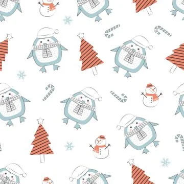 Christmas seamless pattern with penguin background, Winter pattern with snowm Stock Illustration