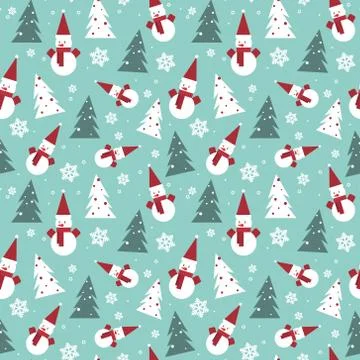 Christmas Seamless Pattern With Pine Tree And Snowman Winter Holidays Ornament Stock Illustration