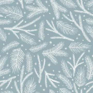 Christmas seamless pattern. Pine twigs, red berries, snowflakes. Season greeting Illustrazione stock