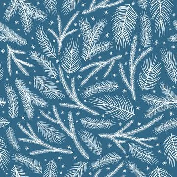 Christmas seamless pattern. Pine twigs, red berries, snowflakes. Season greeting Illustrazione stock
