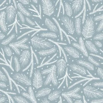 Christmas seamless pattern. Pine twigs, red berries, snowflakes. Season greeting Illustrazione stock