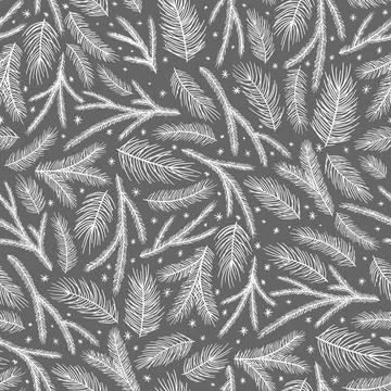 Christmas seamless pattern. Pine twigs, red berries, snowflakes. Season greeting Stock Illustration