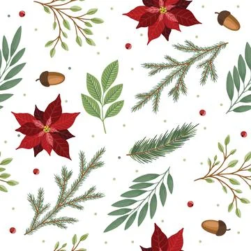 Christmas seamless pattern. Pine twigs, red berries, christmas tree. Winter Xmas Illustrazione stock