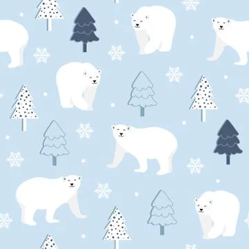 Christmas seamless pattern with polar bear background, Winter pattern with wh Illustrazione stock