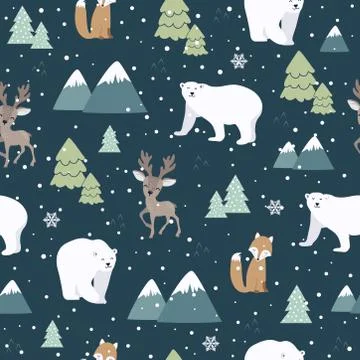 Christmas seamless pattern with polar bear background, Winter pattern with de Stock Illustration