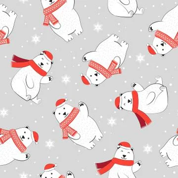 Christmas seamless pattern with polar bear background, Winter pattern with wh 스톡 일러스트