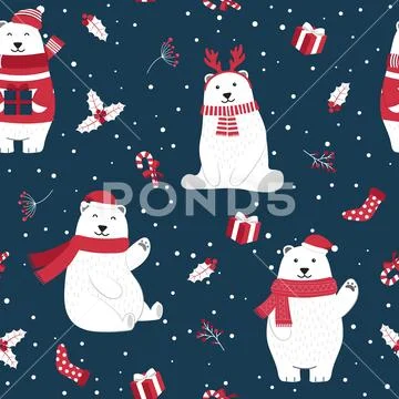 Christmas seamless pattern with polar bear background, Winter pattern with ho Stock Illustration