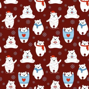 Christmas seamless pattern polar bear wrapping Stock Illustration