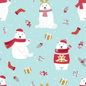 Christmas seamless pattern with polar bear background, Winter pattern with ho Illustrazione stock