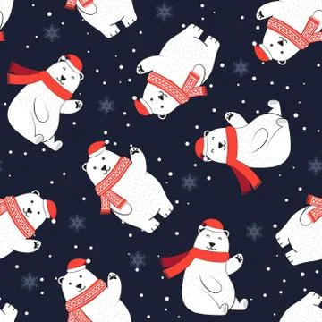 Christmas seamless pattern with polar bear background, Winter pattern with wh Stock Illustration