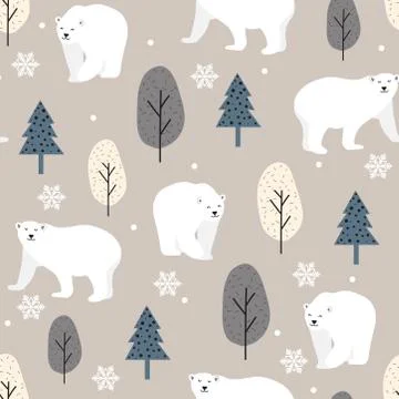 Christmas seamless pattern with polar bear background, Winter pattern with wh Stock Illustration