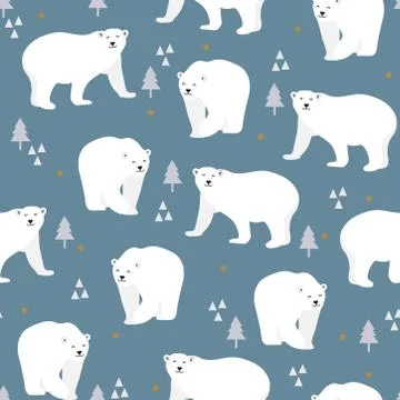 Christmas seamless pattern with polar bear background, Winter pattern with wh Stock Illustration