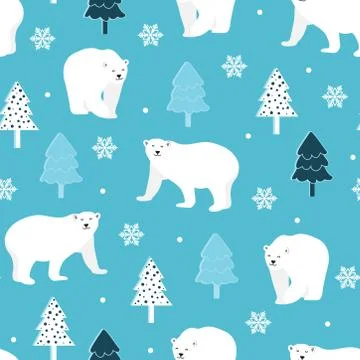 Christmas seamless pattern with polar bear background, Winter pattern with wh Stock Illustration