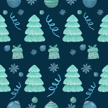 Christmas seamless pattern with presents and snowflakes marker illustration.  Stock Illustration