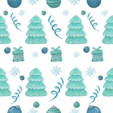 Christmas seamless pattern with presents and snowflakes marker illustration.  Stock Illustration