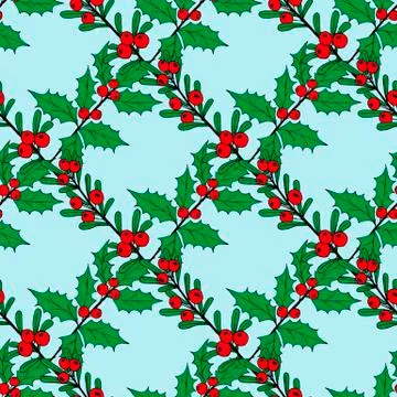 Christmas seamless pattern of red and blue holly berries. Christmas holiday Stock Illustration