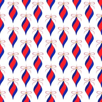 Christmas seamless pattern with red and blue Christmas toys in the shape of i Stock Illustration