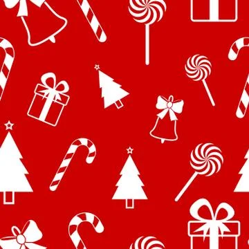 Christmas seamless pattern on red background. New year vector design Stock Illustration