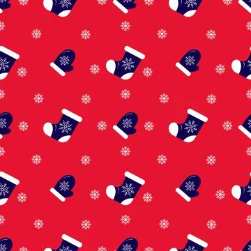 Christmas seamless pattern, on red background. Winter holidays concept. Illustrazione stock