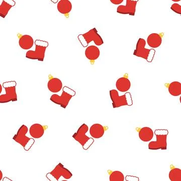 Christmas seamless pattern with red boots and baubles. 库存插图