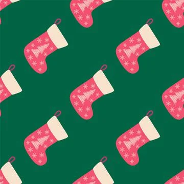 Christmas seamless pattern with red christmas socks with hand drawn christmas Illustrazione stock