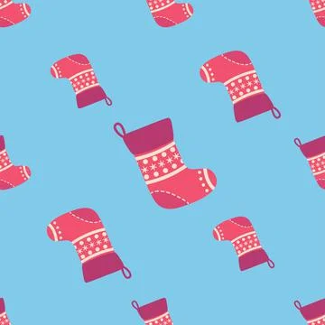 Christmas seamless pattern with red Christmas socks with snowflakes Stock Illustration