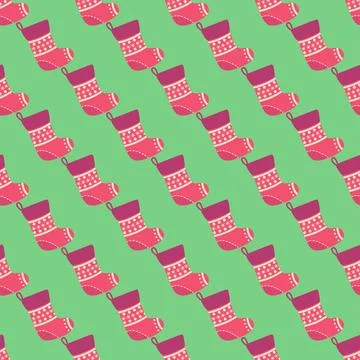 Christmas seamless pattern with red Christmas socks with snowflakes 스톡 일러스트