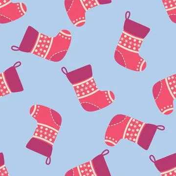 Christmas seamless pattern with red Christmas socks with snowflakes Stock Illustration