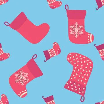 Christmas seamless pattern with red Christmas socks with snowflakes Illustrazione stock