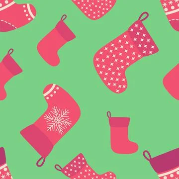 Christmas seamless pattern with red Christmas socks with snowflakes Stock Illustration