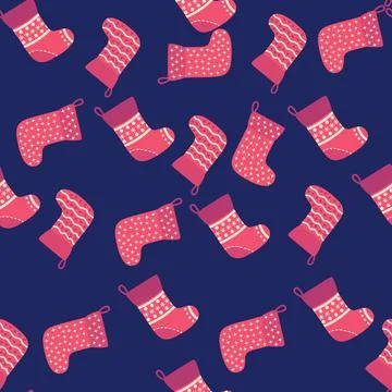 Christmas seamless pattern with red Christmas socks with snowflakes, specks Illustrazione stock