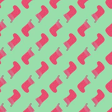 Christmas seamless pattern with red Christmas socks with snowflakes, specks Stock Illustration