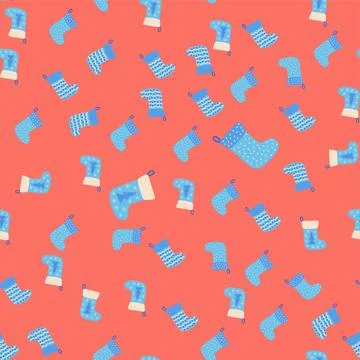 Christmas seamless pattern with red Christmas socks with snowflakes, specks Stock Illustration
