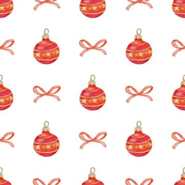 Christmas seamless pattern with red decorations Stock Illustration