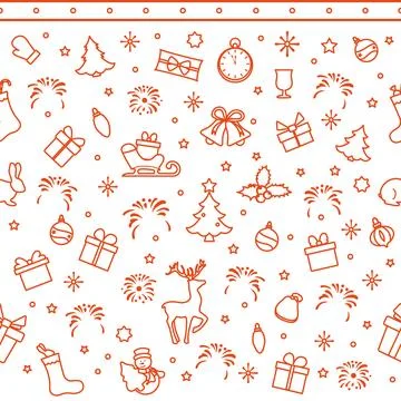 Christmas seamless pattern with red holiday icons on white background suita.. Stock Illustration