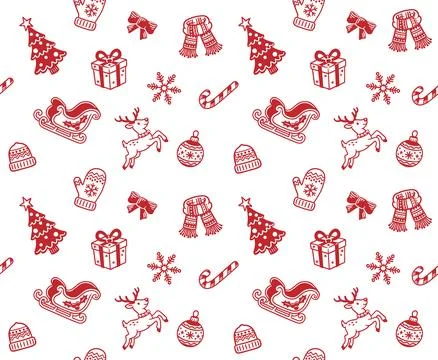 Christmas Seamless Pattern Red Holiday Icons Stock Illustration