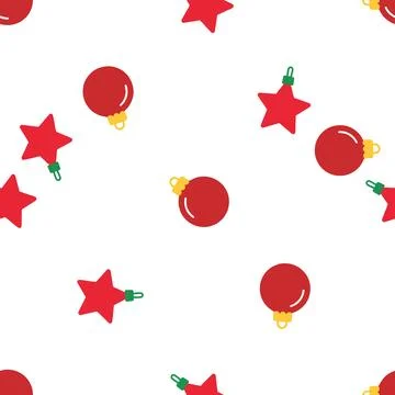 Christmas seamless pattern with red ornaments and stars. Illustrazione stock
