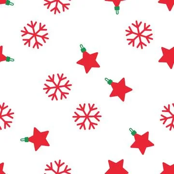 Christmas seamless pattern with red snowflakes and stars. Illustrazione stock