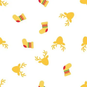 Christmas seamless pattern with reindeer and socks. Illustrazione stock