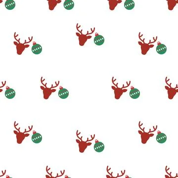Christmas Seamless Pattern with Reindeer and Ornaments. Stock Illustration