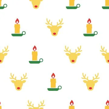 Christmas seamless pattern with reindeer and candles vector illustration. Stockillustratie