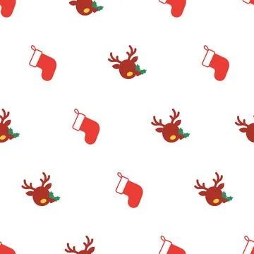 Christmas Seamless Pattern with Reindeer and Stocking. Illustrazione stock