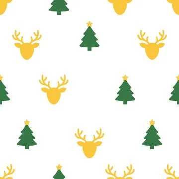 Christmas seamless pattern with reindeer and trees. Illustrazione stock