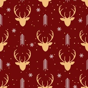 Christmas seamless pattern with reindeer background, Winter pattern with deer Illustrazione stock