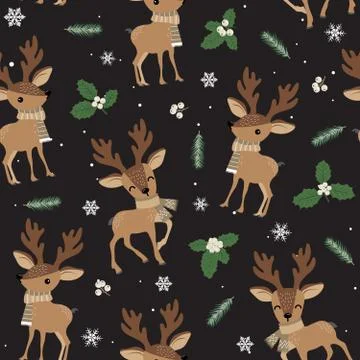 Christmas seamless pattern with reindeer background, Winter pattern with deer Illustrazione stock